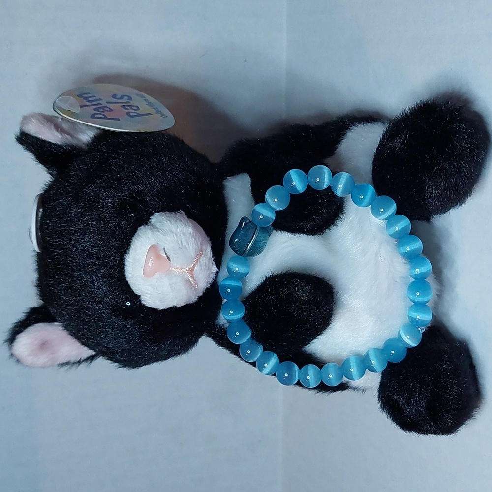 Palm pal/stone bracelet bundle. Blue cats eye stone beads/black cat palm pal